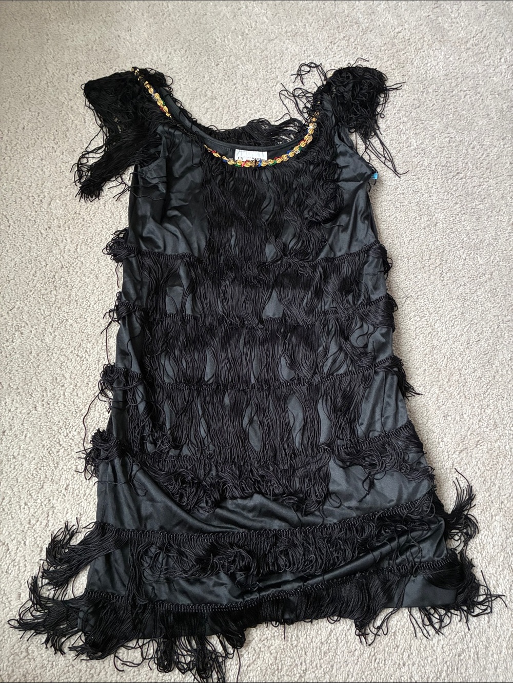 California Costumes size M salsa Black Fringe Party Dress with Beaded Neckline